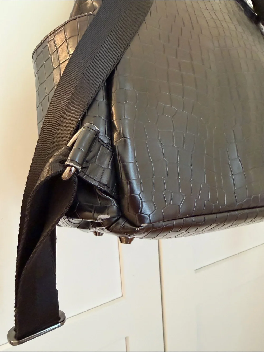 Freshly Picked Black Croc-Embossed Baby Backpack